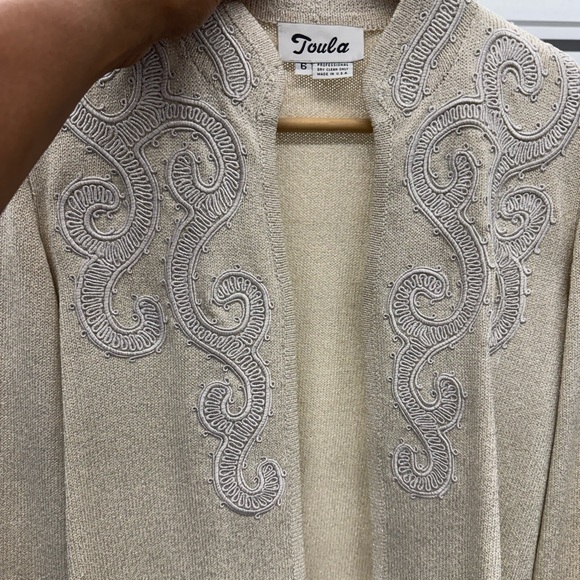 Toula Beige Scroll Appliqué Dressy Knit Jacket 6 - Picture 11 of 11